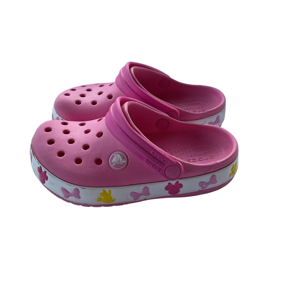 Girls Pink Disney Princesses Crocs Light Up Bottoms Work size 10
